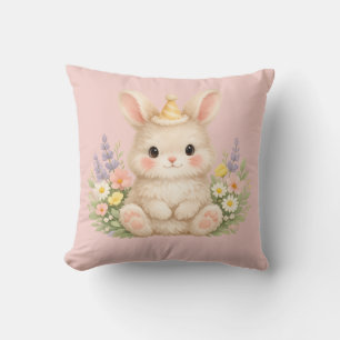 Fluffy Bunny Wildflower Design for Charming Garden Cushion