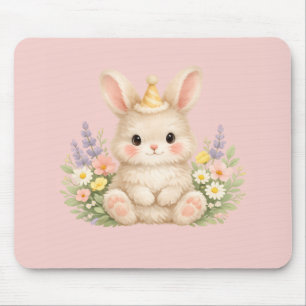 Fluffy Bunny Wildflower Design for Charming Garden Mouse Mat