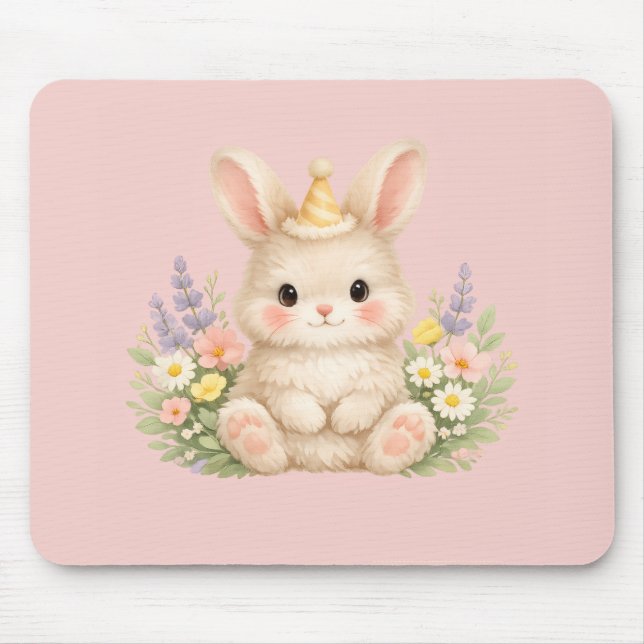 Fluffy Bunny Wildflower Design for Charming Garden Mouse Mat (Front)