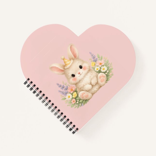 Fluffy Bunny Wildflower Design for Charming Garden Notebook (Front)