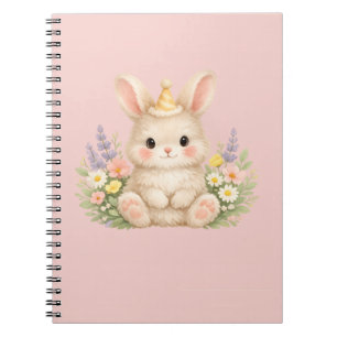 Fluffy Bunny Wildflower Design for Charming Garden Notebook