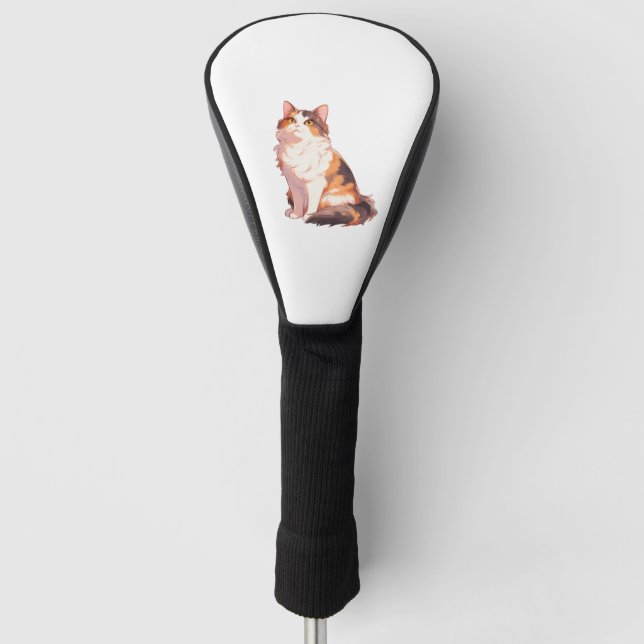 Fluffy Calico Cat Golf Head Cover (Front)