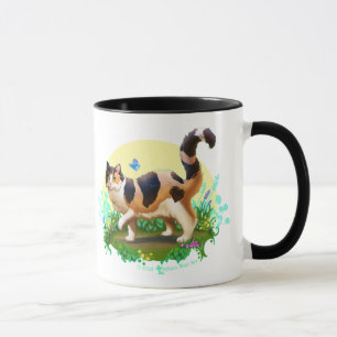 Fluffy Calico Cat with Butterfly Mug