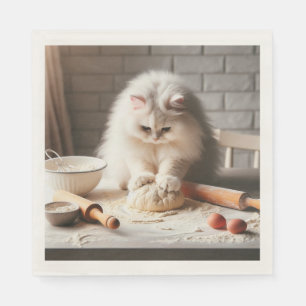 Fluffy cat baking a pizza base napkin