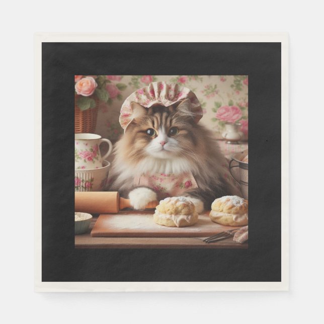 Fluffy cat baking scones napkin (Front)