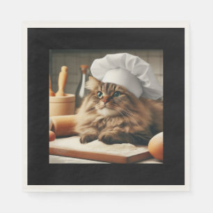 Fluffy cat baking sourdough bread napkin
