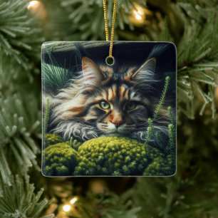 Fluffy Cat Ceramic Ornament