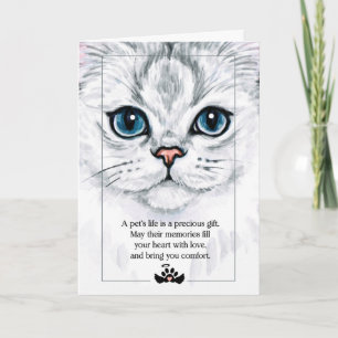 Fluffy Cat Face Illustration with Pet Sympathy Card