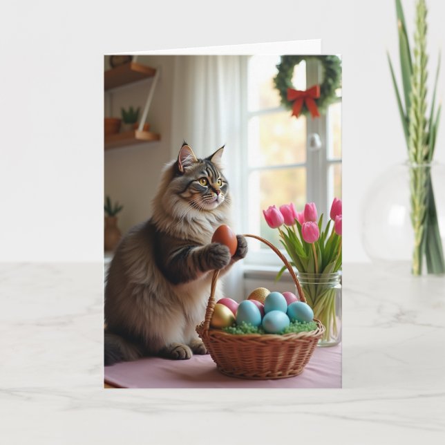 Fluffy Cat Springtime Ovum Card (Front)