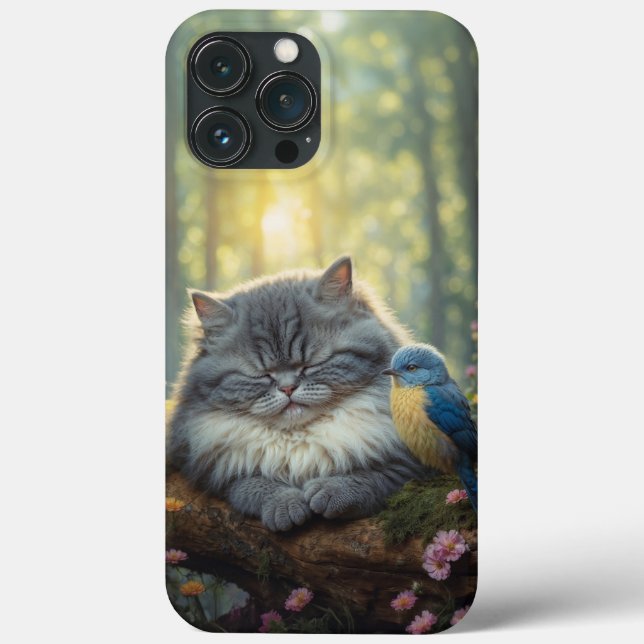 Fluffy cat with bird friend illustration Case-Mate iPhone case (Back)