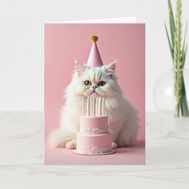 Fluffy Cats Pink Hat Birthday Card (Front)