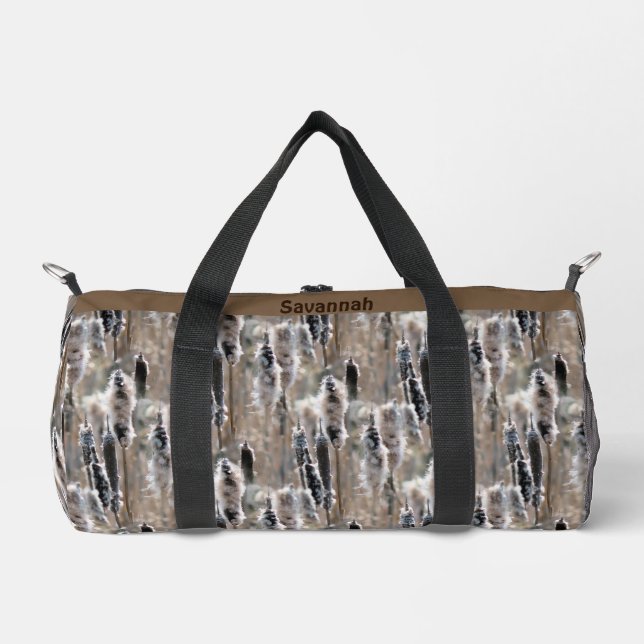 Fluffy Cattails Nature Pattern Personalised Duffle Bag (Front)