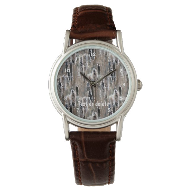 Fluffy Cattails Nature Pattern Personalised  Watch (Front)
