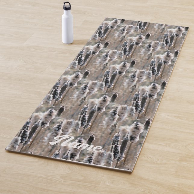 Fluffy Cattails Nature Pattern Personalised Yoga Mat (In Situ)