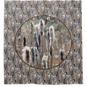 Fluffy Cattails Nature Pattern Shower Curtain