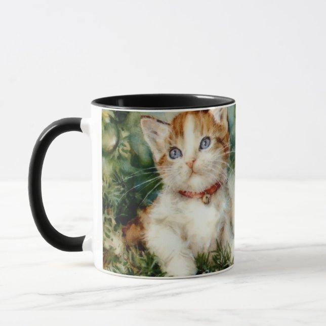 Fluffy christmas cat Watercolor Mug (Left)