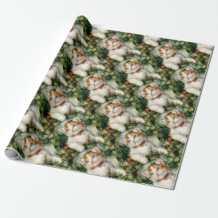 Fluffy christmas cat Watercolor Wrapping Paper