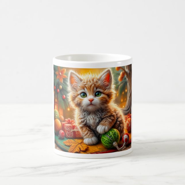 Fluffy Christmas Kitten Coffee Mug (Center)