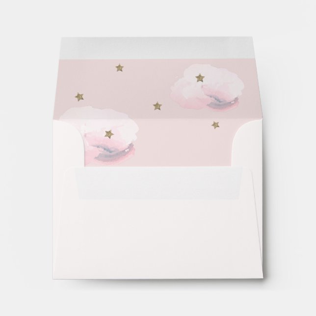 Fluffy Cloud & Gold Glitter Stars Pink Envelope (Back (Bottom))