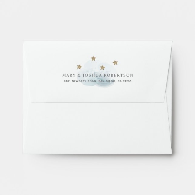 Fluffy Cloud & Gold Glitter Stars White Envelope (Back (Top Flap))