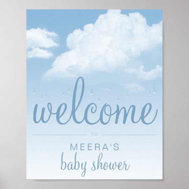 Fluffy Cloud Raindrops Welcome Poster (Front)