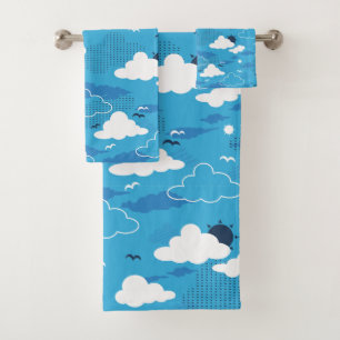 Fluffy Cloud Sunny Blue Sky Pattern Bath Towel Set
