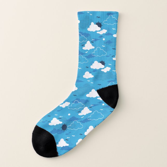 Fluffy Cloud Sunny Blue Sky Pattern Socks (Left Outside)