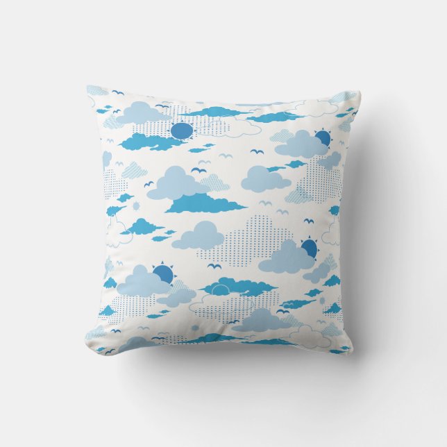 Fluffy Cloud Sunny White Sky Pattern Cushion (Front)