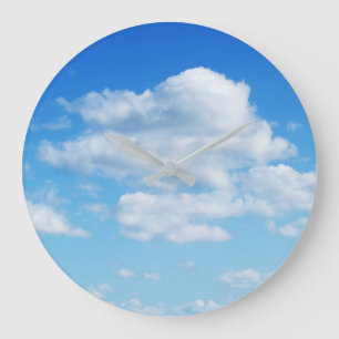 Fluffy Clouds and Blue Sky Large Clock