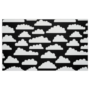 Fluffy Clouds Pattern - White on Black Fabric