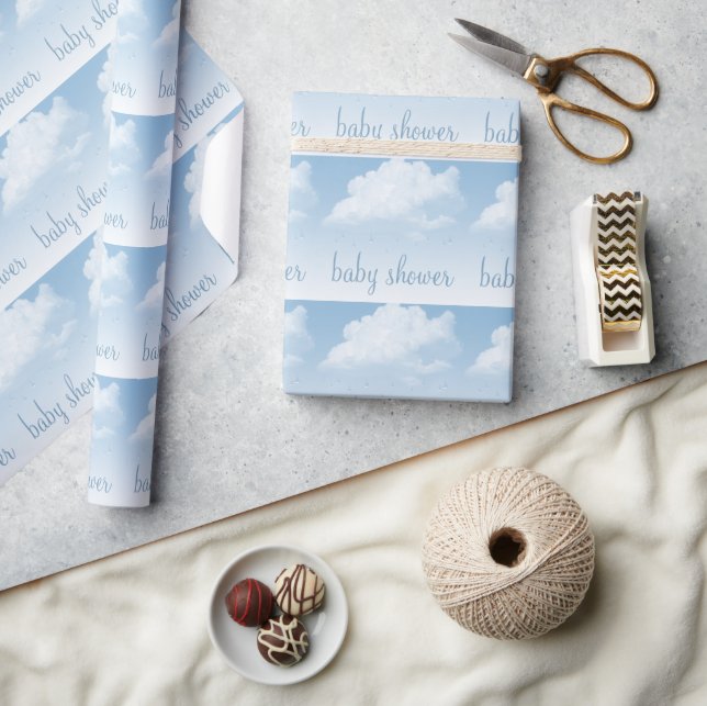 Fluffy Clouds Raindrops Baby Shower Wrapping Paper (Crafts)
