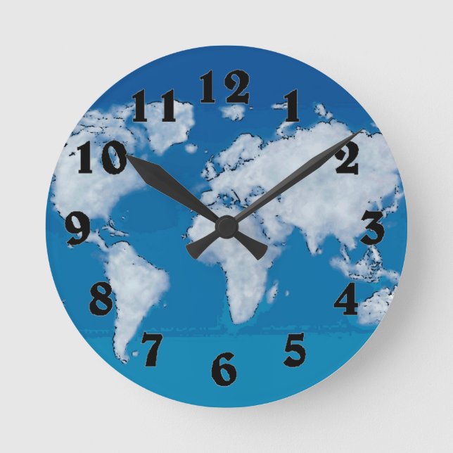 Fluffy clouds world map clock (Front)