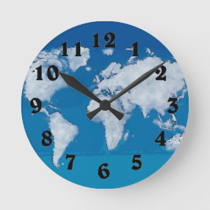 Fluffy clouds world map clock