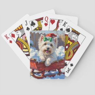Fluffy Coton de Tulear Dog Vintage Christmas Sled  Playing Cards