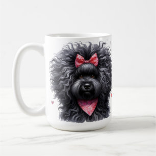 FLUFFY CUTE BLACK VALENTINES DAY DOG COFFEE MUG