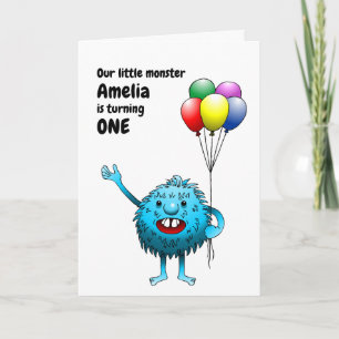 Fluffy Cute Blue Monster Birthday Invitation