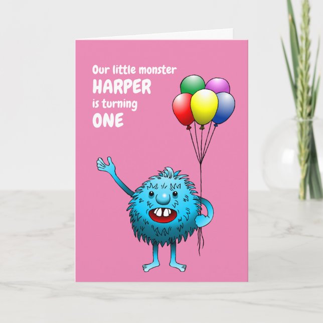Fluffy Cute Blue Monster Birthday Invitation (Front)