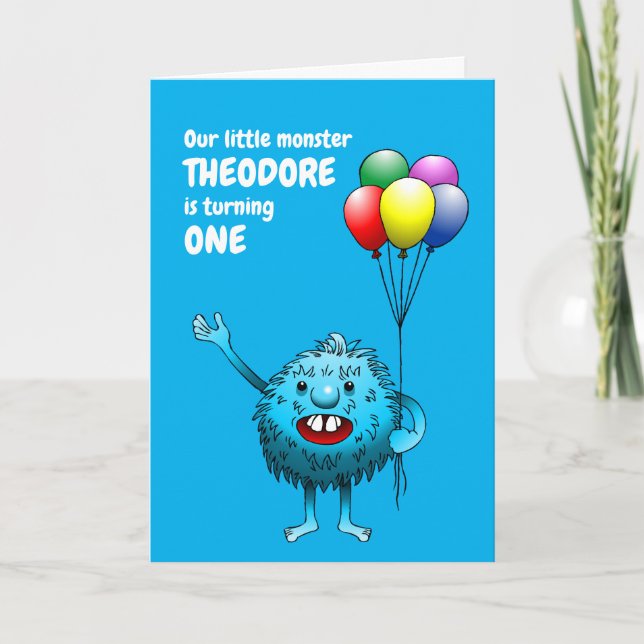 Fluffy Cute Blue Monster Birthday Invitation (Front)
