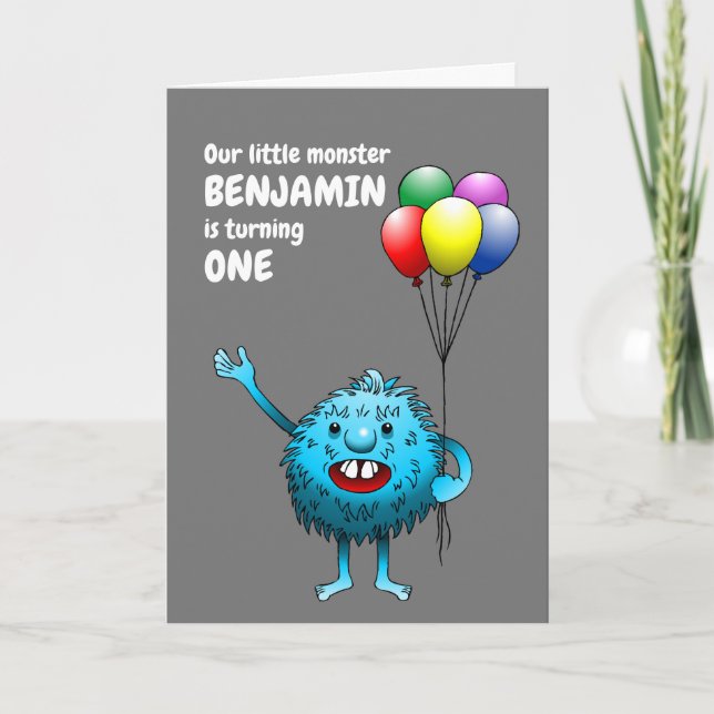 Fluffy Cute Blue Monster Birthday Invitation (Front)