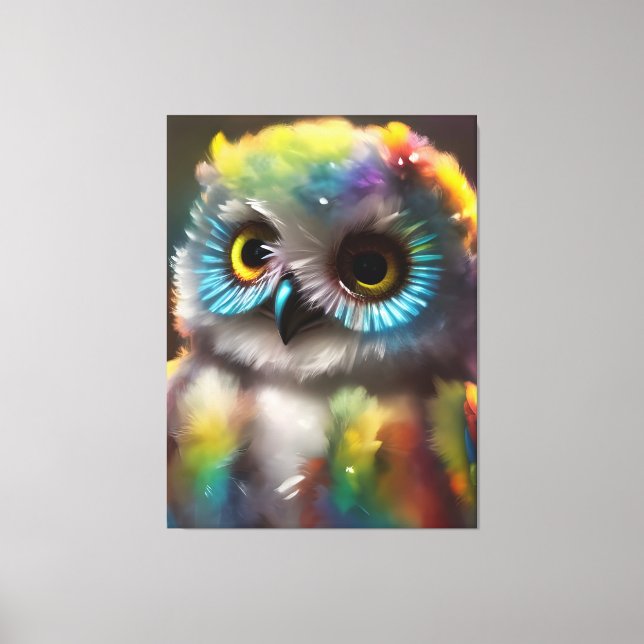Fluffy Cute Colourful Owl Canvas Print (Front)