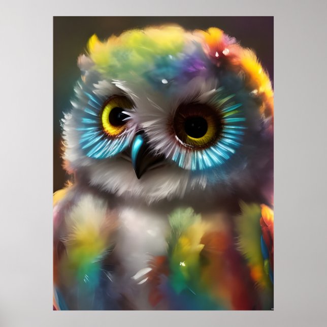 Fluffy Cute Colourful Owl Poster (Front)