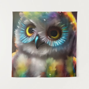 Fluffy Cute Colourful Owl Tapestry