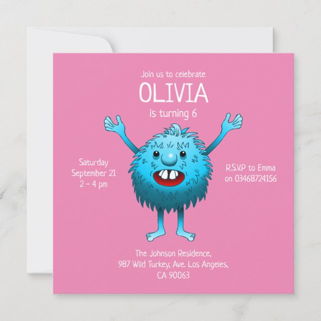 Fluffy Cute Monster birthday invitation (Front)