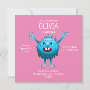 Fluffy Cute Monster birthday invitation
