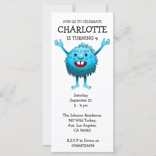 Fluffy Cute Monster Birthday Invitation (Front)