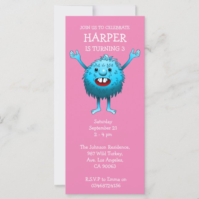Fluffy Cute Monster Birthday Invitation (Front)