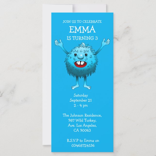 Fluffy Cute Monster Birthday Invitation (Front)