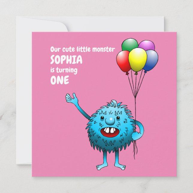 Fluffy Cute Monster Birthday Invitation (Front)
