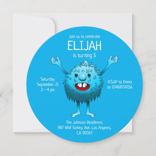 Fluffy Cute Monster Birthday Invitation (Front)