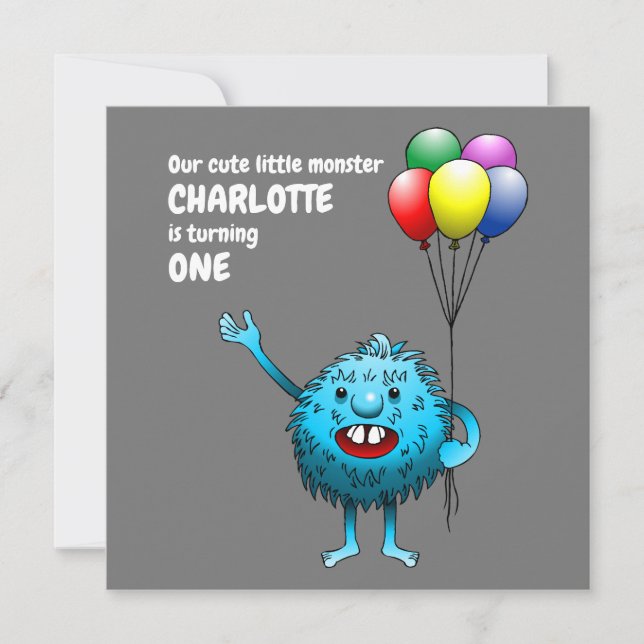 Fluffy Cute Monster Birthday Invitation (Front)